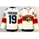 Men's Florida Panthers #19 Matthew Tkachuk White 2024-25 Home With A Patch Stitched Hockey Jersey