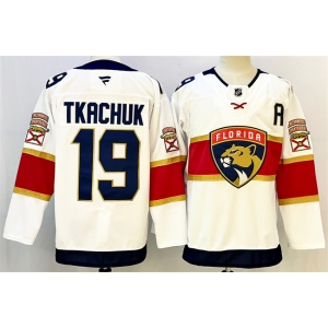 Men's Florida Panthers #19 Matthew Tkachuk White 2024-25 Home With A Patch Stitched Hockey Jersey