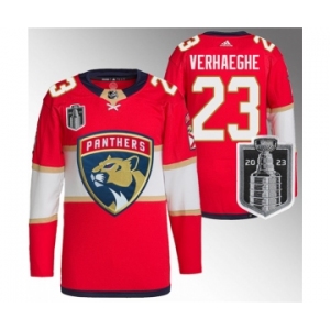 Men's Florida Panthers #23 Carter Verhaeghe Red 2023 Stanley Cup Final Stitched Jersey