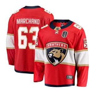 Men's Florida Panthers #63 Brad Marchand Red 2025 Stanley Cup Final Home Stitched Hockey Jersey