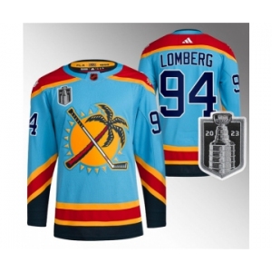 Men's Florida Panthers #94 Ryan Lomberg Blue 2023 Stanley Cup Final Reverse Retro Stitched Jersey