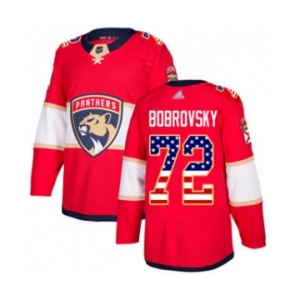 Men's Panthers #72 Sergei Bobrovsky Red Home USA Flag Stitched Hockey Jersey