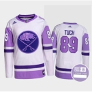 Men Buffalo Sabres #89 Alex Tuch Fights Purple White Cancer Blue Stitched Jersey