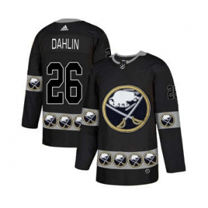 Men's Buffalo Sabres #26 Rasmus Dahlin Black Team Logos Fashion Jersey