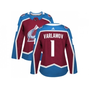 Women Adidas Colorado Avalanche #1 Semyon Varlamov Burgundy Home Authentic Stitched NHL Jersey