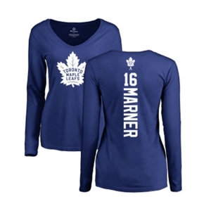 NHL Women Adidas Toronto Maple Leafs #16 Mitchell Marner Royal Blue Backer Long Sleeve T-Shirt