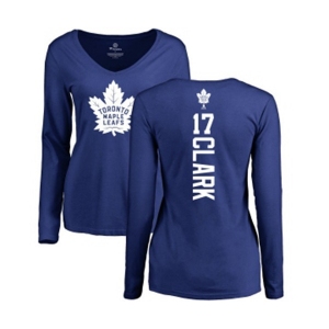 NHL Women Adidas Toronto Maple Leafs #17 Wendel Clark Royal Blue Backer Long Sleeve T-Shirt
