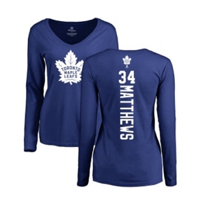 NHL Women Adidas Toronto Maple Leafs #34 Auston Matthews Royal Blue Backer Long Sleeve T-Shirt