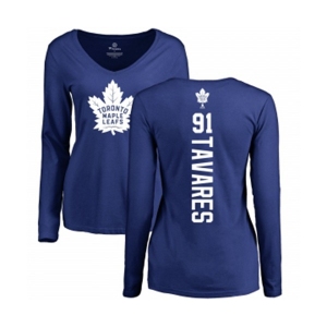 NHL Women Adidas Toronto Maple Leafs #91 John Tavares Royal Blue Backer Long Sleeve T-Shirt