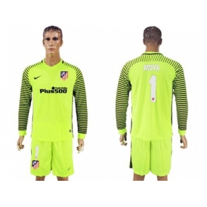 Atletico Madrid #1 Moya Green Goalkeeper Long Sleeves Soccer Club Jersey