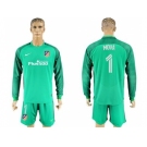 Atletico Madrid #1 Moya Green Goalkeeper Long Sleeves Soccer Club Jerseys