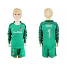 Atletico Madrid #1 Moya Green Long Sleeves Kid Soccer Club Jersey