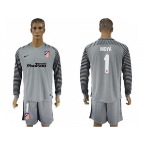 Atletico Madrid #1 Moya Grey Goalkeeper Long Sleeves Soccer Club Jersey