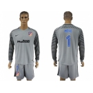 Atletico Madrid #1 Moya Grey Goalkeeper Long Sleeves Soccer Club Jerseys