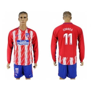 Atletico Madrid #11 Correa Home Long Sleeves Soccer Club Jersey