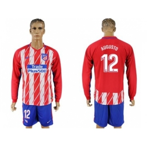 Atletico Madrid #12 Augusto Home Long Sleeves Soccer Club Jersey