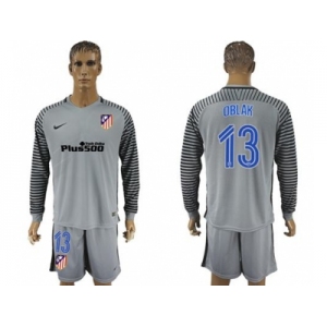 Atletico Madrid #13 Oblak Grey Goalkeeper Long Sleeves Soccer Club Jerseys