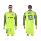 Atletico Madrid #13 Oblak Shiny Green Goalkeeper Long Sleeves Soccer Club Jersey