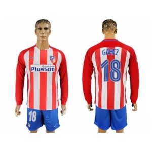 Atletico Madrid #18 Gamez Home Long Sleeves Soccer Club Jersey