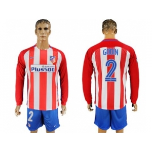 Atletico Madrid #2 Godin Home Long Sleeves Soccer Club Jersey