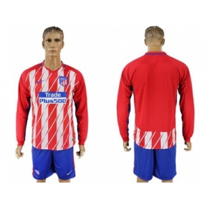 Atletico Madrid Blank Home Long Sleeves Soccer Club Jersey