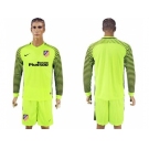 Atletico Madrid Blank Shiny Green Goalkeeper Long Sleeves Soccer Club Jersey