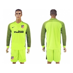 Atletico Madrid Blank Shiny Green Goalkeeper Long Sleeves Soccer Club Jersey