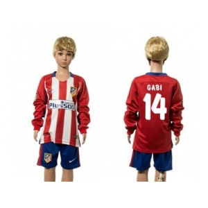 Atletico Madrid #14 Gabi Home Long Sleeves Kid Soccer Club Jersey