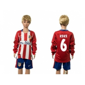 Atletico Madrid #6 Koke Home Long Sleeves Kid Soccer Club Jersey