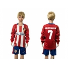 Atletico Madrid #7 Griezmann Home Long Sleeves Kid Soccer Club Jersey