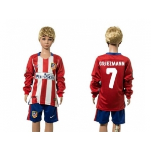 Atletico Madrid #7 Griezmann Home Long Sleeves Kid Soccer Club Jersey