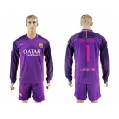 Barcelona #1 Ter Stegen Away Long Sleeves Soccer Club Jersey