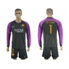 Barcelona #1 Ter Stegen Black Goalkeeper Long Sleeves Soccer Club Jerseys