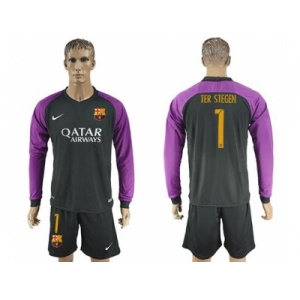 Barcelona #1 Ter Stegen Black Goalkeeper Long Sleeves Soccer Club Jerseys