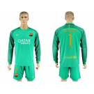 Barcelona #1 Ter Stegen Green Goalkeeper Long Sleeves Soccer Club Jersey