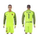 Barcelona #1 Ter Stegen Green Goalkeeper Long Sleeves Soccer Club Jerseys