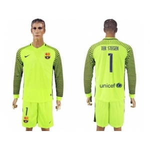 Barcelona #1 Ter Stegen Green Goalkeeper Long Sleeves Soccer Club Jerseys