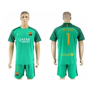 Barcelona #1 Ter Stegen Green Goalkeeper Soccer Club Jerseys
