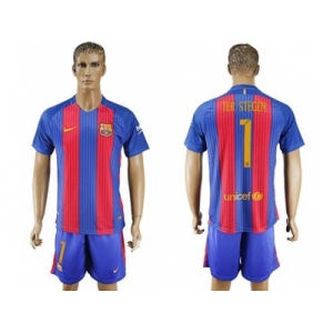 Barcelona #1 Ter Stegen Home With Blue Shorts Soccer Club Jersey