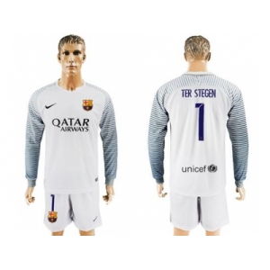 Barcelona #1 Ter Stegen White Goalkeeper Long Sleeves Soccer Club Jersey
