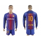 Barcelona #10 Messi Home Long Sleeves Soccer Club Jersey