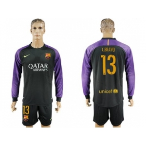 Barcelona #13 C.Bravo Black Goalkeeper Long Sleeves Soccer Club Jersey