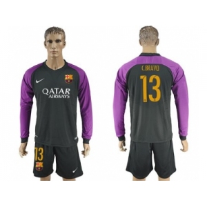 Barcelona #13 C.Bravo Black Goalkeeper Long Sleeves Soccer Club Jerseys