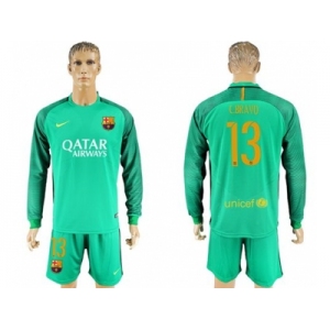 Barcelona #13 C.Bravo Green Goalkeeper Long Sleeves Soccer Club Jersey
