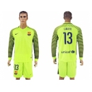 Barcelona #13 C.Bravo Shiny Green Goalkeeper Long Sleeves Soccer Club Jersey