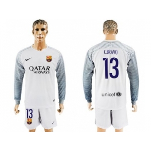 Barcelona #13 C.Bravo White Goalkeeper Long Sleeves Soccer Club Jersey