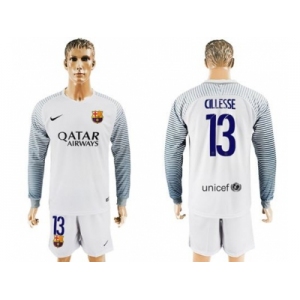 Barcelona #13 Cillesse White Goalkeeper Long Sleeves Soccer Club Jersey