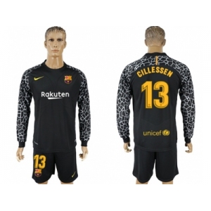 Barcelona #13 Cillessen Black Goalkeeper Long Sleeves Soccer Club Jersey