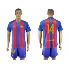 Barcelona #14 Mascherano Home With Blue Shorts Soccer Club Jersey