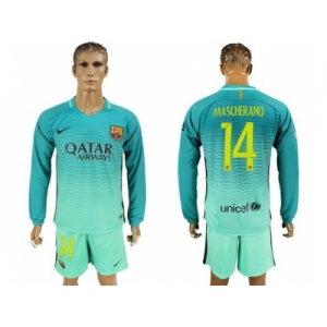 Barcelona #14 Mascherano Sec Away Long Sleeves Soccer Club Jersey